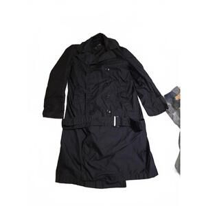 Vtg 1960s USN Navy Black Double-Breasted Trench Coat with Belt